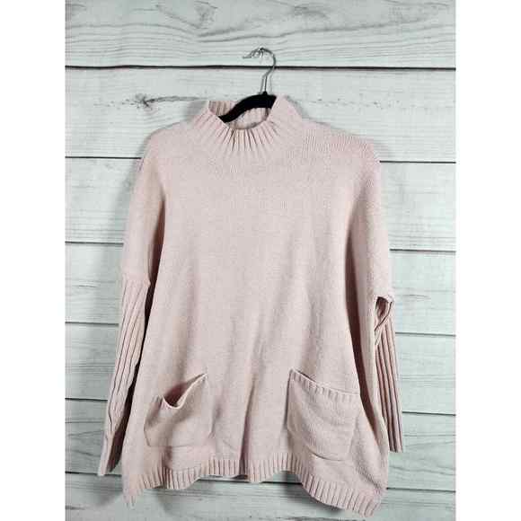 J.‎ Jill Womens Chenille Tunic Sweater Knit Mock Neck Pullover Pockets Pink S - Picture 1 of 6